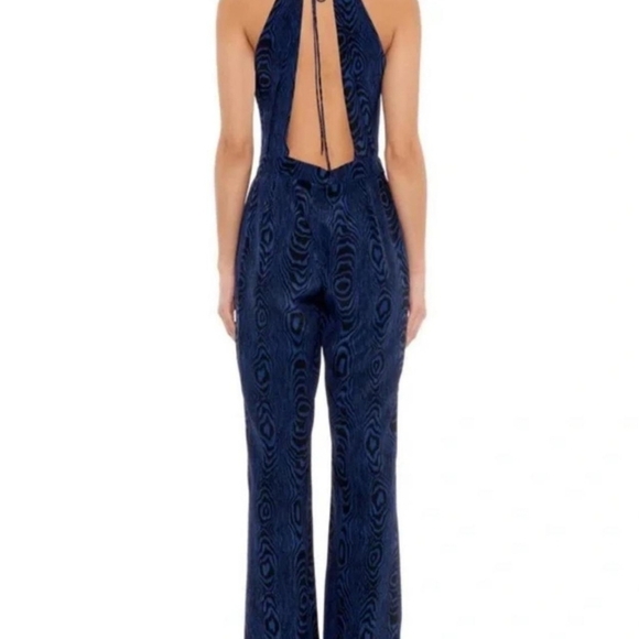Diane Von Furstenberg Silk Blue Black Silk Swirl Tie V-neck Jumpsuit Size 6 - Picture 9 of 16